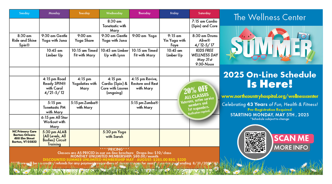 NCH wellness center course schedule for summer 2025 NCH wellness center course schedule for summer 2025